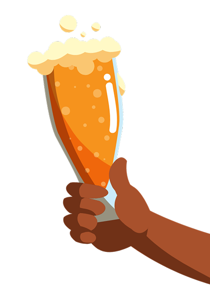 hand holding a beer glass with foam